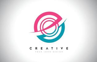 O Letter Design logo icon with circle and swoosh design Vector and blue pink color.