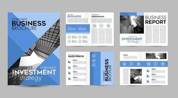 Página de diseño de diseño de plantilla de folleto azul para empresa comercial. vector de presentación de diseño creativo de folleto