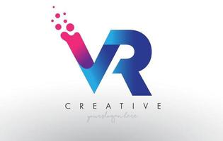 Diseño de letra vr con círculos de burbujas de puntos creativos y colores azul rosa vector