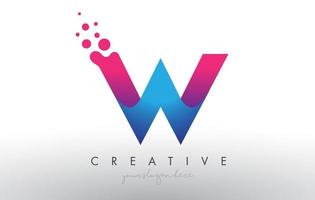Diseño de letra w con círculos de burbujas de puntos creativos y colores azul rosa vector
