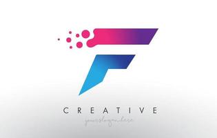 Diseño de letra f con círculos de burbujas de puntos creativos y colores azul rosa vector