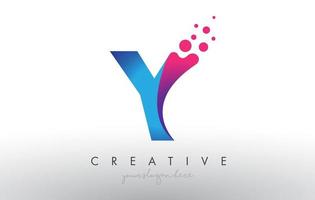 Y Letter Design with Creative Dots Bubble Circles and Blue Pink Colors vector