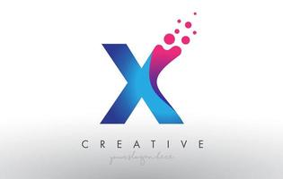 Diseño de letra x con círculos de burbujas de puntos creativos y colores azul rosa vector