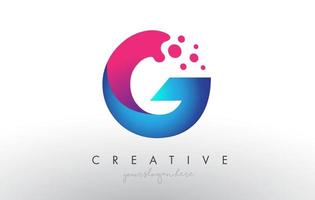 G Letter Design with Creative Dots Bubble Circles and Blue Pink Colors vector