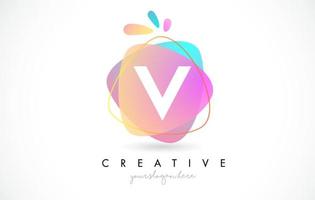 V Letter Logo Design with Vibrant Colorful Splash rounded shapes. Pink and Blue Orange abstract Design Letter Icon Vector. vector