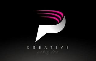 P blanco y rosa swoosh letter logo diseño de letra con concepto creativo idea vectorial vector