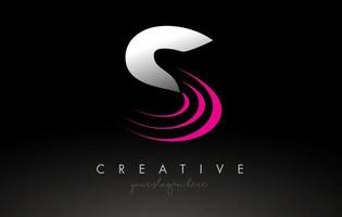 S blanco y rosa swoosh letter logo diseño de letra con concepto creativo idea vectorial vector