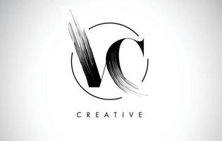 VC Brush Stroke Letter Logo Design. Black Paint Logo Leters Icon. vector