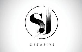 SJ Brush Stroke Letter Logo Design. Black Paint Logo Leters Icon. vector