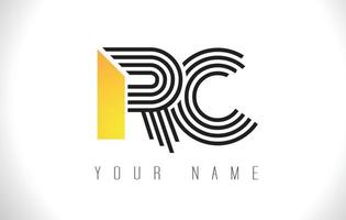 RC Black Lines Letter Logo. Creative Line Letters Vector Template.
