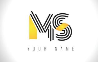 MS Black Lines Letter Logo. Creative Line Letters Vector Template.