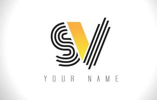 SV Black Lines Letter Logo. Creative Line Letters Vector Template.