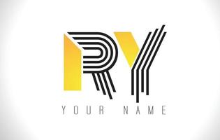 RY Black Lines Letter Logo. Creative Line Letters Vector Template.