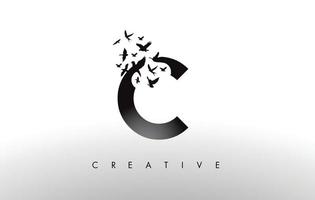 C Logo Letter with Flock of Birds Flying and Disintegrating from the Letter. vector