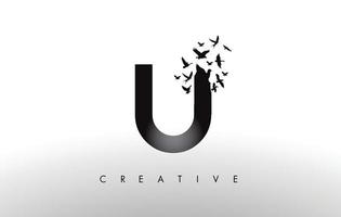 U Logo Letter with Flock of Birds Flying and Disintegrating from the Letter. vector