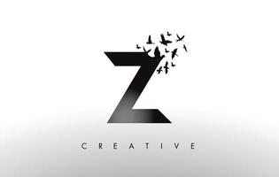 Z Logo Letter with Flock of Birds Flying and Disintegrating from the Letter. vector