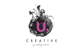 U Letter Logo Design with Ink Cloud Texture. vector