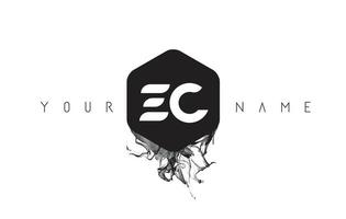 Diseño de logotipo de letra EC con derrame de tinta negra vector