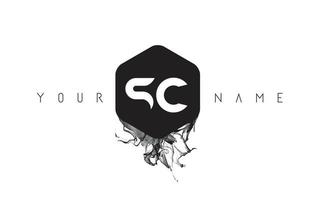 SC Letter Logo Design with Black Ink Spill vector