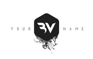 BV Letter Logo Design with Black Ink Spill vector