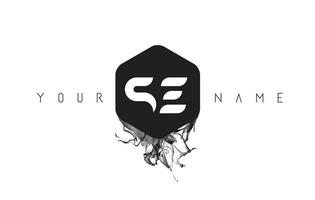 SE Letter Logo Design with Black Ink Spill vector