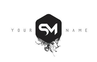 SM Letter Logo Design with Black Ink Spill vector