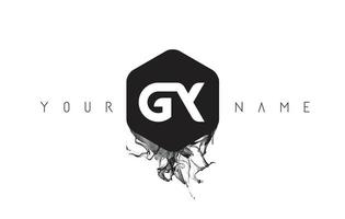 Diseño de logotipo de letra gx con derrame de tinta negra. vector