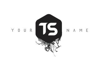 TS Letter Logo Design with Black Ink Spill vector