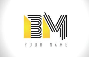 BM Black Lines Letter Logo. Creative Line Letters Vector Template.