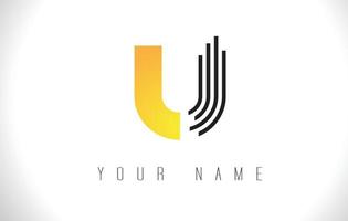 U Black Lines Letter Logo. Creative Line Letters Vector Template.