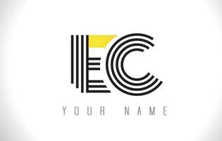 Logotipo de letra de líneas negras ec. Plantilla de vector de letras de línea creativa.