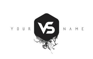 Diseño de logotipo de letra vs con derrame de tinta negra vector