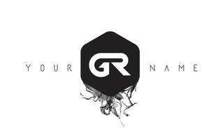 GR Letter Logo Design with Black Ink Spill vector