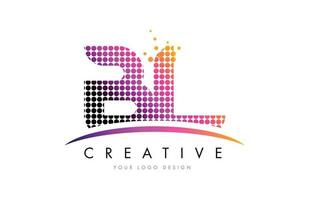 BL B L Letter Logo Design with Magenta Dots and Swoosh vector