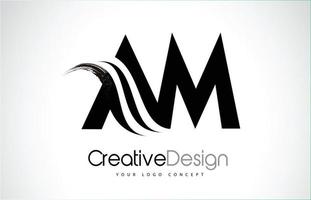 AM A M Creative Brush Black Letters Design With Swoosh vector