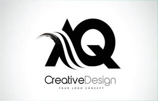 AQ A Q Creative Brush Black Letters Design With Swoosh vector