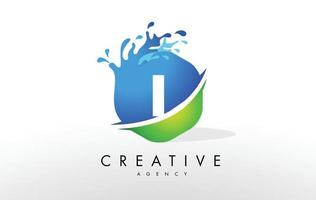 I Letter Logo. Blue Green Splash Design Vector