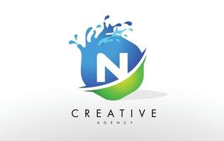 N Letter Logo. Blue Green Splash Design Vector