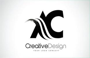 AC A C Creative Brush Black Letters Design With Swoosh vector