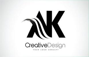 AK A K Creative Brush Black Letters Design With Swoosh vector