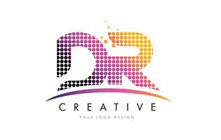 DR D R Letter Logo Design with Magenta Dots and Swoosh vector