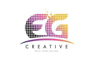 EG E G Letter Logo Design with Magenta Dots and Swoosh vector