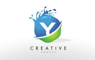 Y Letter Logo. Blue Green Splash Design Vector