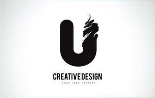 U Letter Logo Design Brush Paint Stroke. Artistic Black Paintbrush Stroke. vector