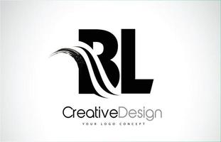 BL B L Creative Brush Black Letters Design With Swoosh vector