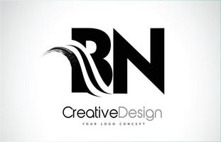 BN B N Creative Brush Black Letters Design With Swoosh vector