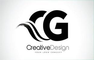 CG C G Creative Brush Black Letters Design With Swoosh vector