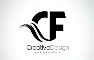 CF C F Creative Brush Black Letters Design With Swoosh vector