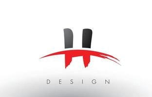 H Brush Logo Letters with Red and Black Swoosh Brush Front vector