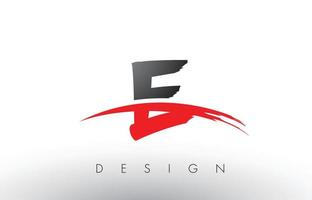 letras del logotipo de pincel e con frente de pincel swoosh rojo y negro vector